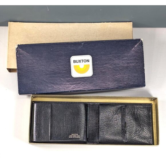 New Old Stock BUXTON Black leather bifold wallet, East India Calf leather wallet - Picture 1 of 16